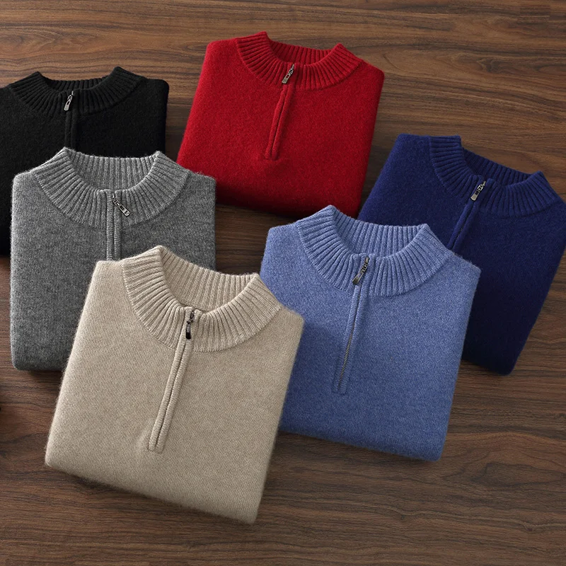 Choice Men's Cashmere Half Zipper Pullovers O-Neck Knitting Sweater Autumn Winter Smart Casual 100% Cashmere Knitwear Jumper Top
