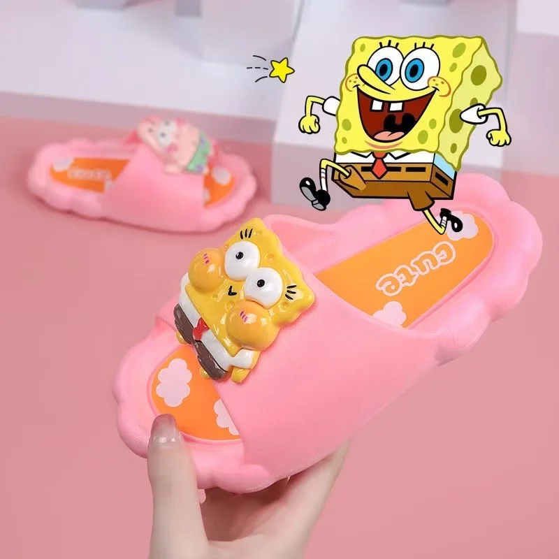 

drop shipping r‌eal pictures 2025 new summer comfortable SquarePants cartoon white pink black Toy girls children kids slippers