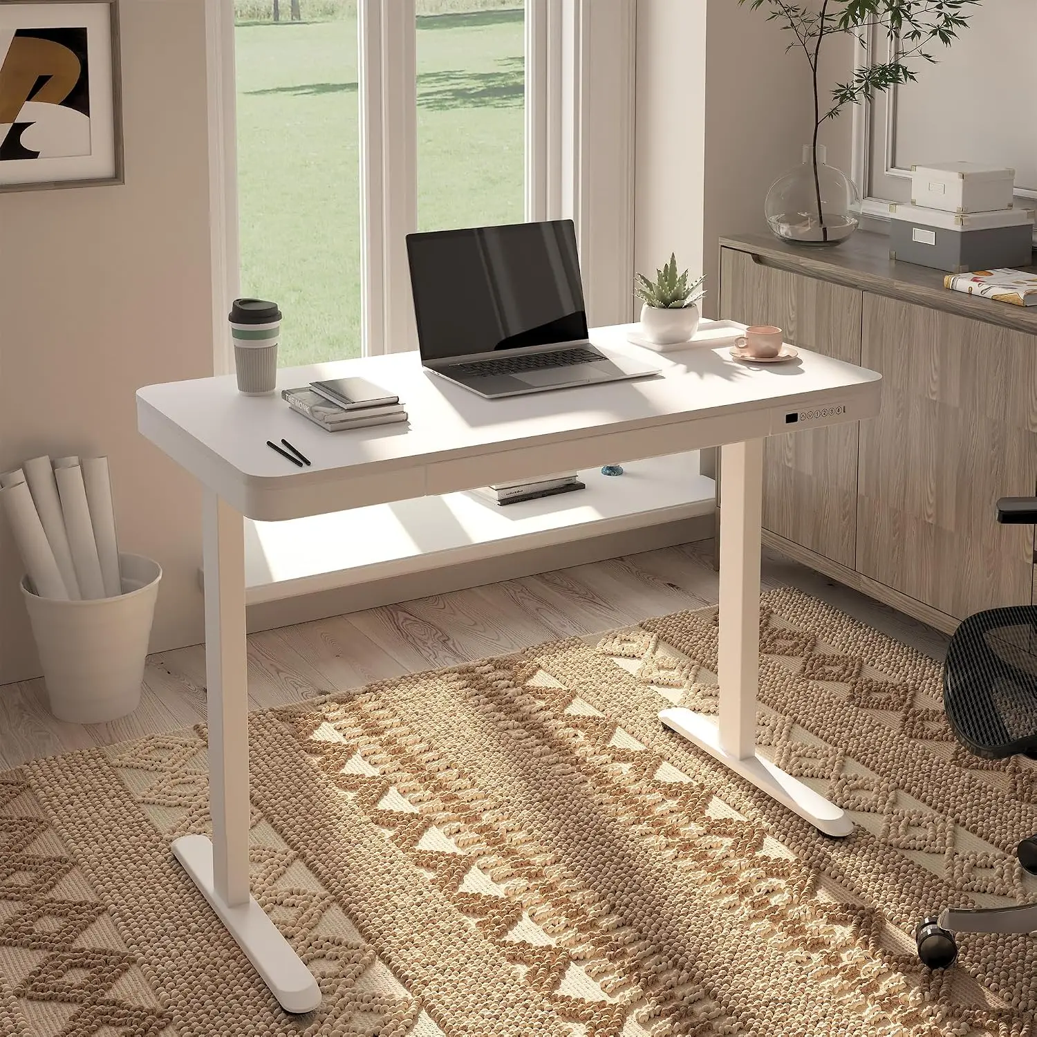 Electric Standing Desk with Drawers & USB Ports, Quick Assembly Height Adjustable Desk with Child Lock for Home Office, 48