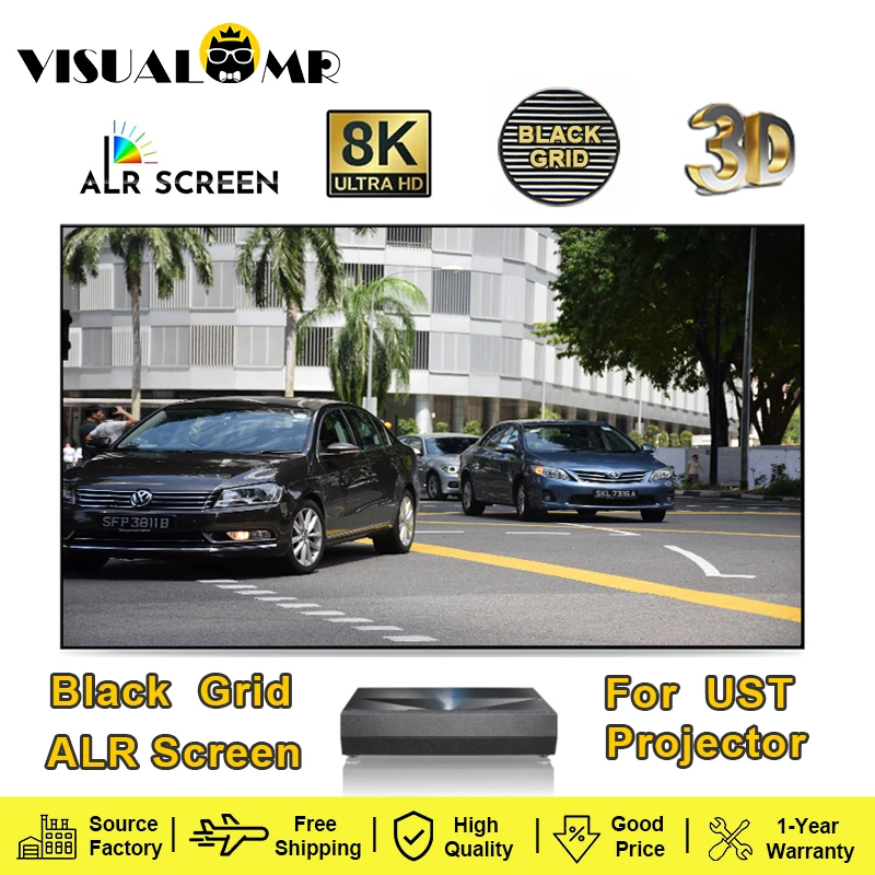 VisualMr 8K ALR UST Projection Screen 100inch Black Grid T-Prism Ambient Light Frame Rejecting for Ultra Short Throw Projectors