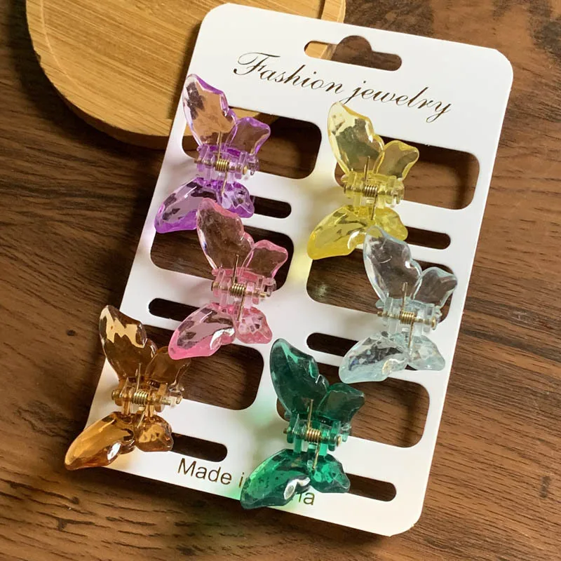 6Pcs/set Mini Colorful Transparent Haircrab Butterfly Small Hair Claw Clip Sweet Clamps Side Barrettes Hair Accessories Gift