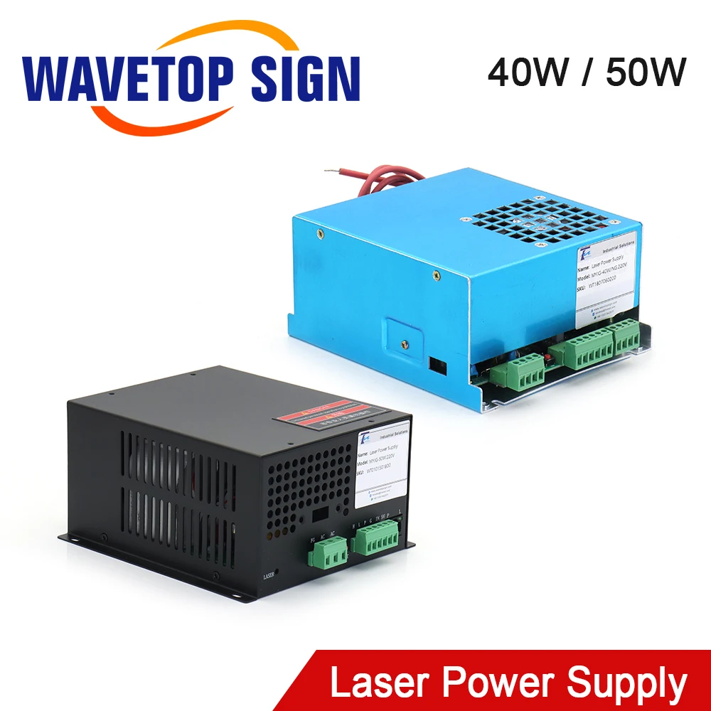 WaveTopSign MYJG-40W CO2 مصدر طاقة الليزر 40 واط 50 واط 110 فولت/220 فولت لأنبوب ليزر CO2 الجهد العالي آلة قطع النقش