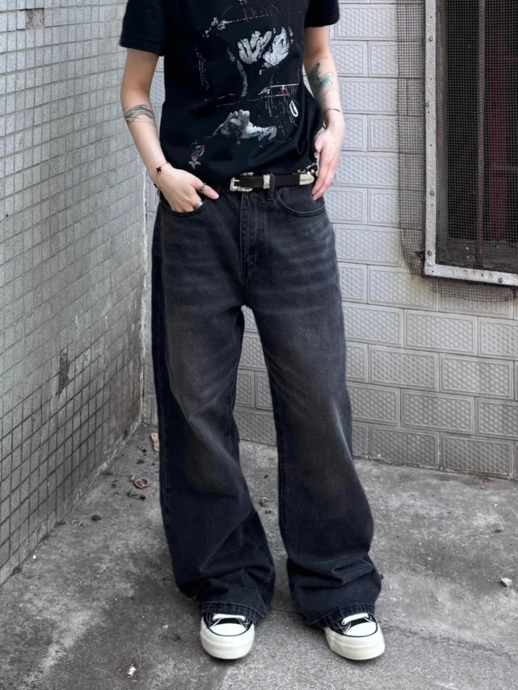 

Retro American Bagg adient Waed Loose Wide Leg Jeans Men Straight Casual Long Trousers Vintage Sle Youthful ular