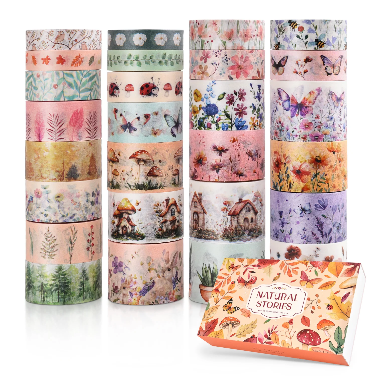 27 Rolls Vintage Washi Tape Set, Floral Butterfly Forest Mushroom Botanical Flower Writable Decorative Tapes for Scrapbooking, J view 2