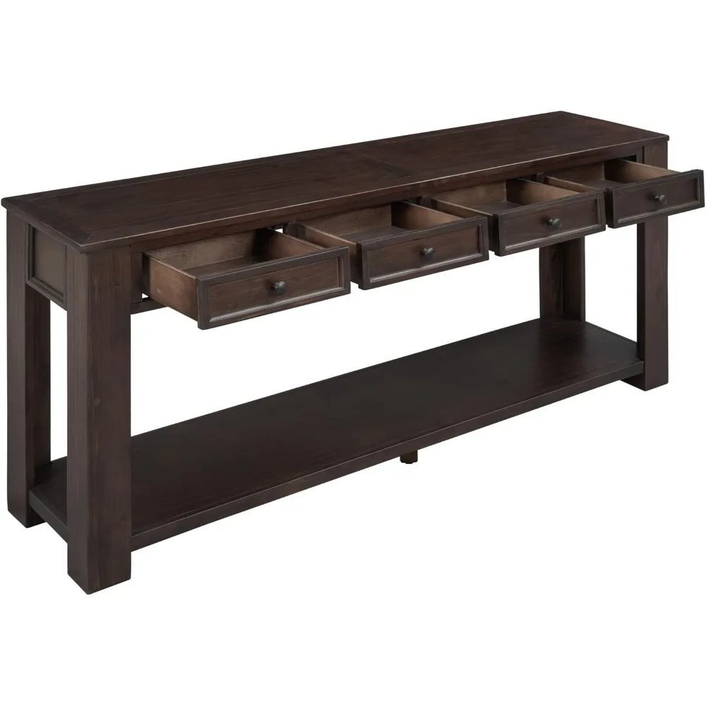 طاولة مدخل مع 4 أدراج تخزين، طاولة مدخل طويلة 63 بوصة مع رف مفتوح، طاولة وحدة تحكم أريكة للمعيشة