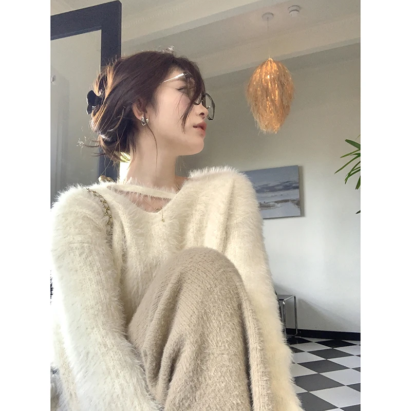 

Chen Dayu Design Sensation Water Rabbit Velvet Knitted Sweater Women's Autumn Winter Thi Soft Loose Lazy Sle Fufu Top