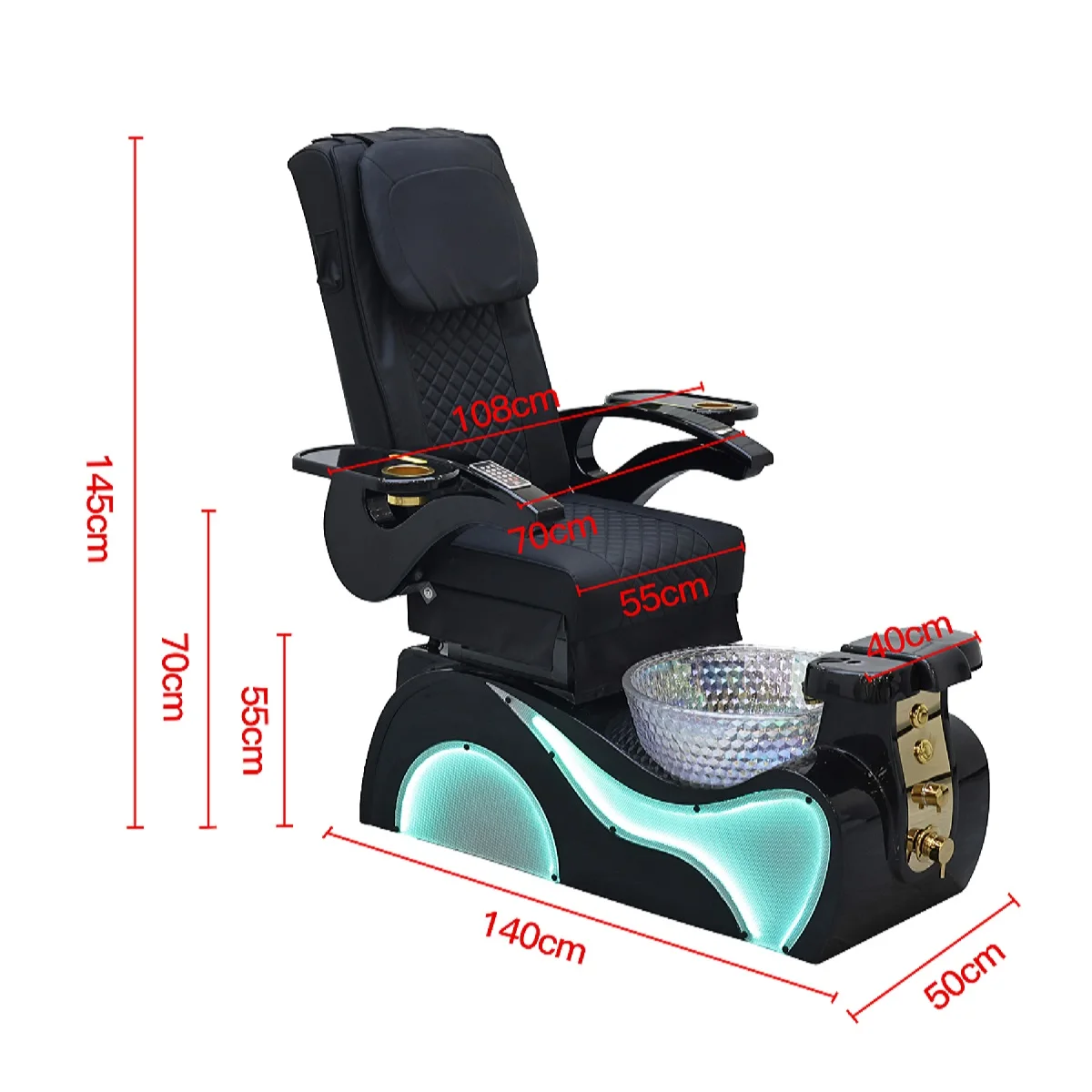LED Light Electric Pedicure Chair Glass Foot Spa Tub Heated Massage Salon Chair - view 6