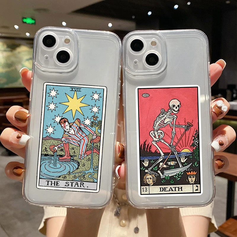 

Sun Moon Star Death Skull Tarot Clear Phone Cover For iPhone 11 12 13 14 15 16 Pro Max 15 16 Plus Clear Soft Silicone TPU Case