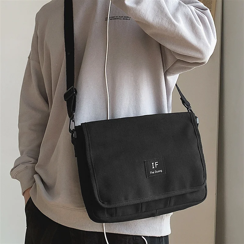 Canvas Fashion Vintage Crossbody Bag For Men Large Capacity Shoulder Korean Style All-Match Messenger