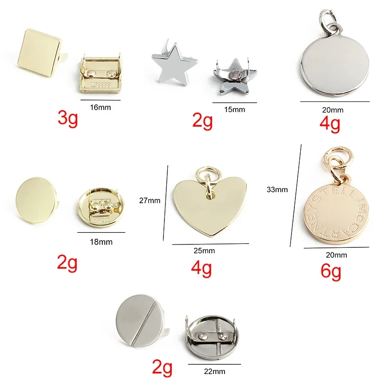 20/100PCS Heart/Round/Square Shape Metal Tag Personalized Name For Clothing Bags Cap Customize Logo Label Buckles Accessories