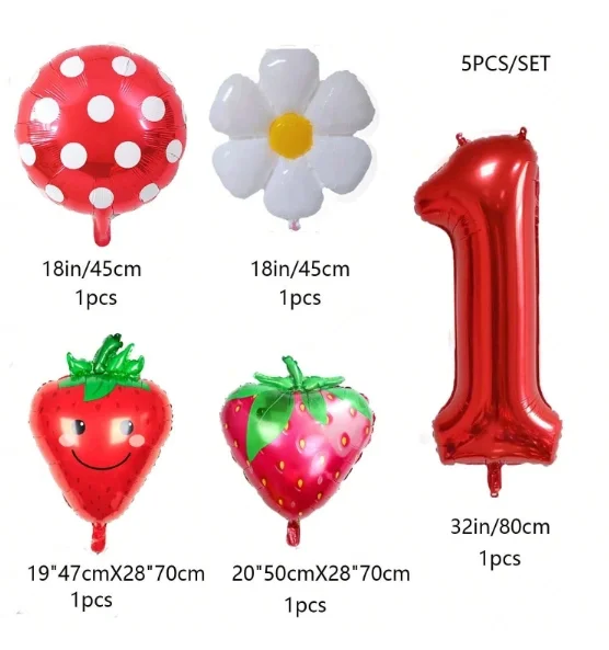 32 inch red number daisy strawberry balloon set for girls\' 1st birthday party decoration balloons