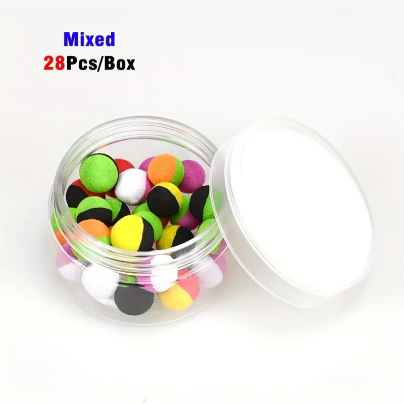 A Box of 28pcs of Mixed Color Floating Bait Beads for European Carp Fishing