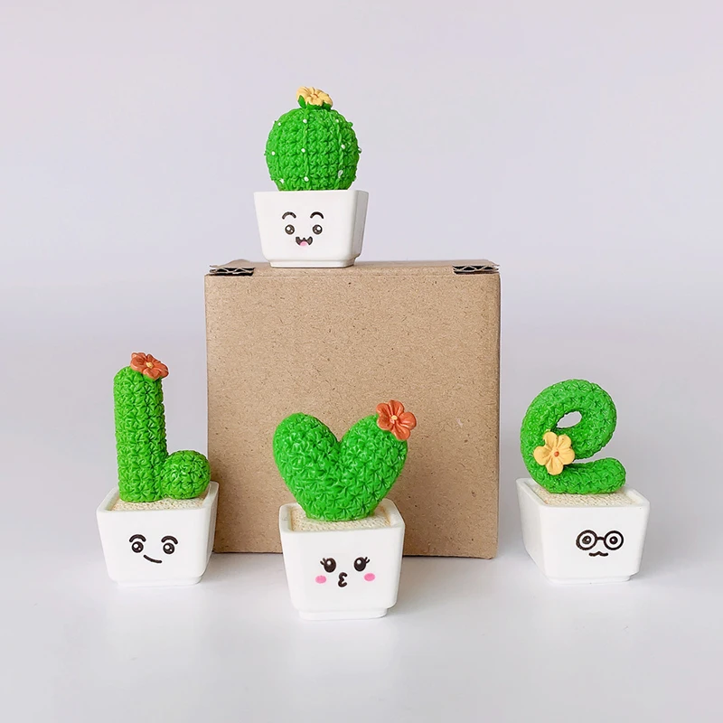4pcs/Set Resin Succulent Cactus Mini Artificial Green Plants Crafts For Car Office Home Living Room Table Decor