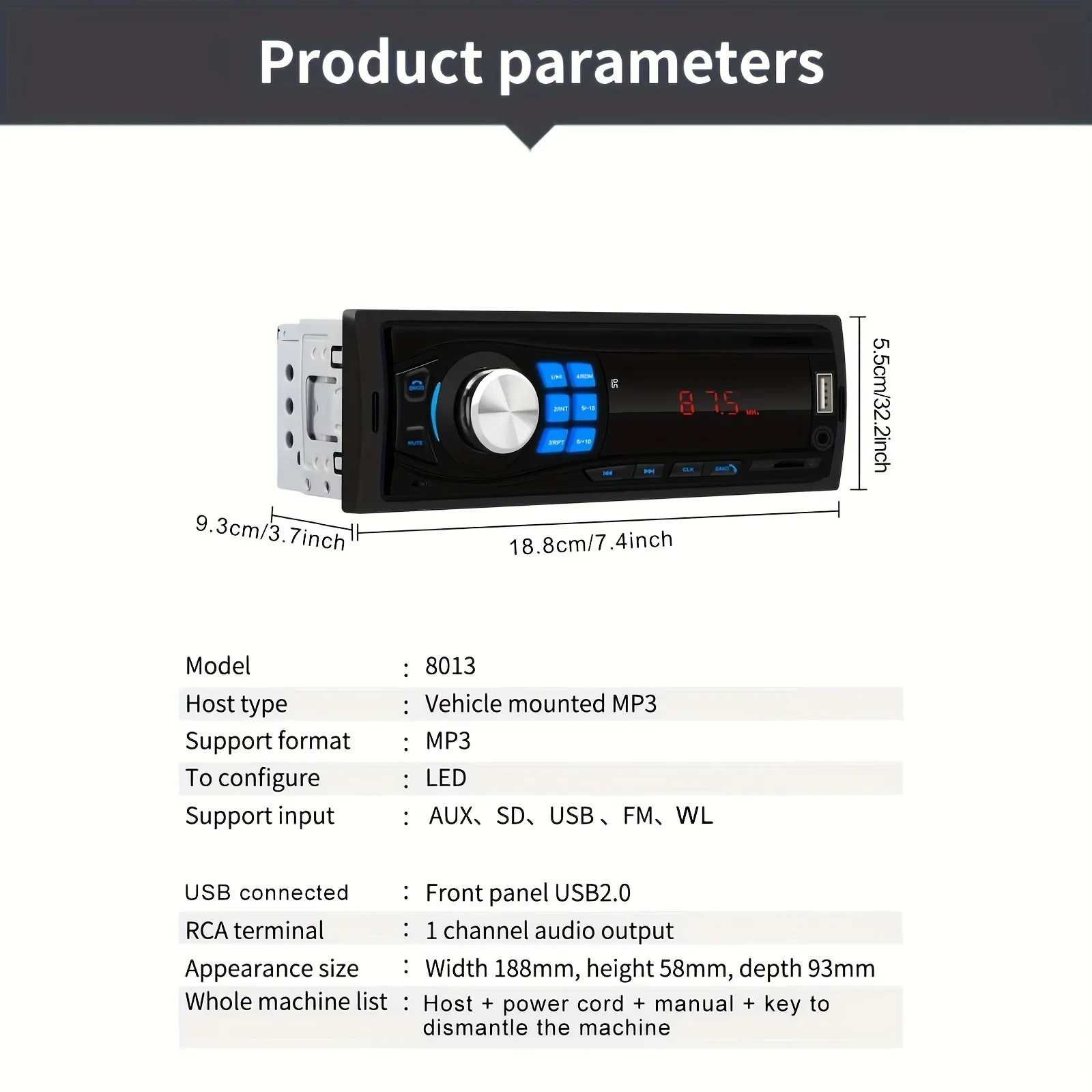 1DIN In-Dash Car Radio Stereo with MP3 Player, FM Radio/USB/AUX RCA Support & App Connectivity for Cars, Vehicle Audio Upgrade