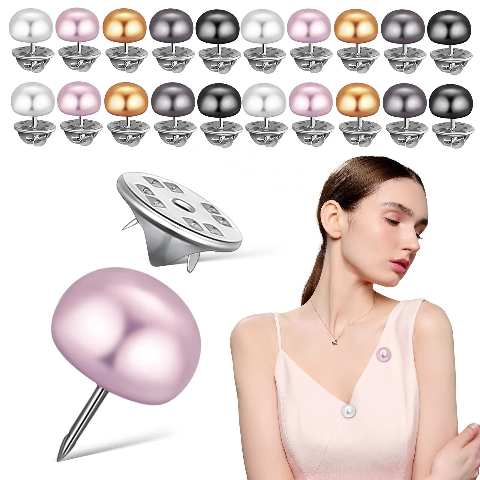 25Pcs Elegant Pearl Brooch Buttons Anti Exposure Secure Clasp Dress Shirt Collar Cover Up Button Pins Female Brooches Cleavage
