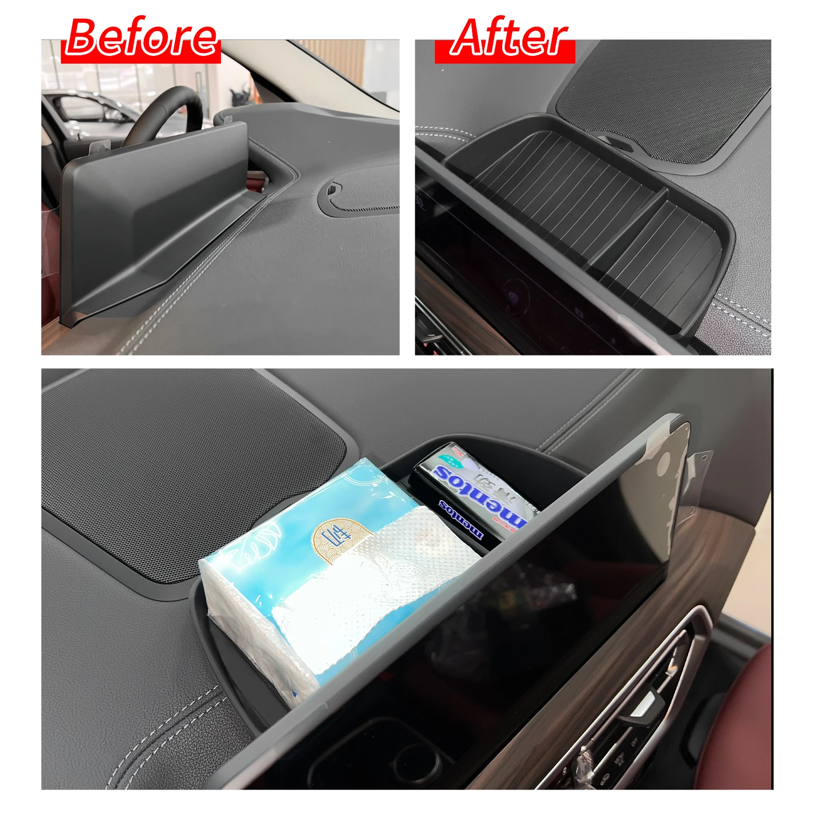 Dashboard Storage Box for BMW X3 X4 2020 ~ 2022 M Center Console Hidden Tray Behind Screen Accessories Silica gel