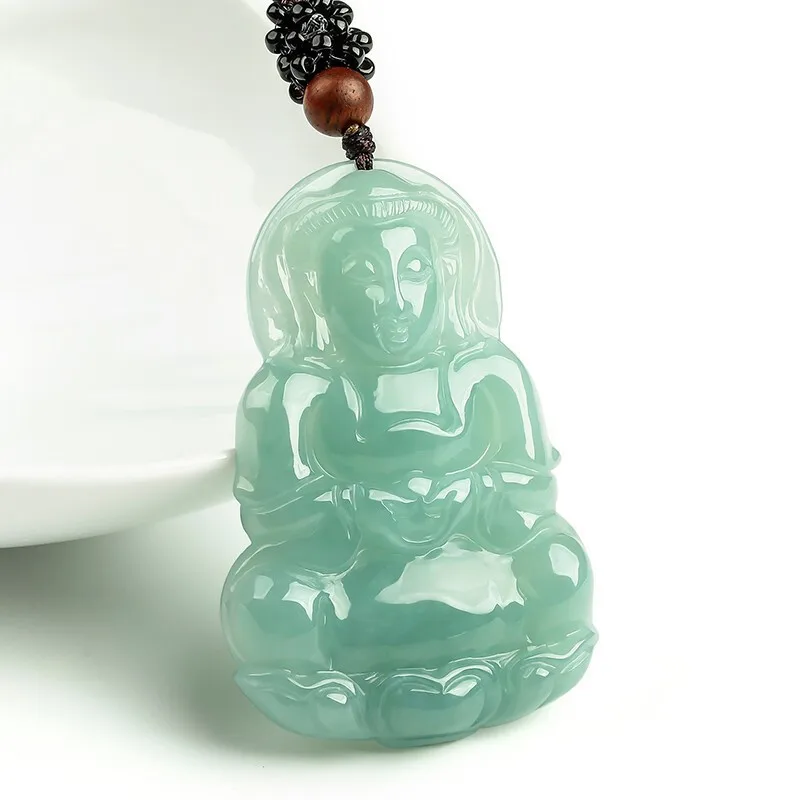 Natural Myanmar Mine Timber Jade Goddess of Mercy Pendant