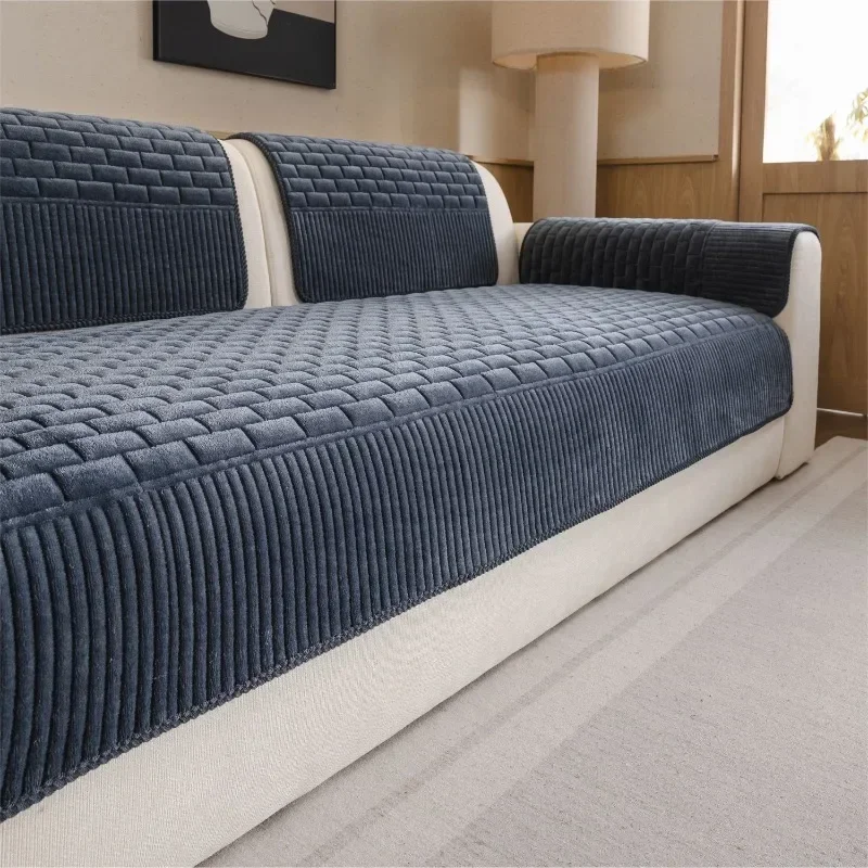 Winter Flannel Thick Sofa Cover Solid Color Soft Warm Pet Friendly Sofa Protection Pad Dustproof  Anti Slip Couch Cover Blanket