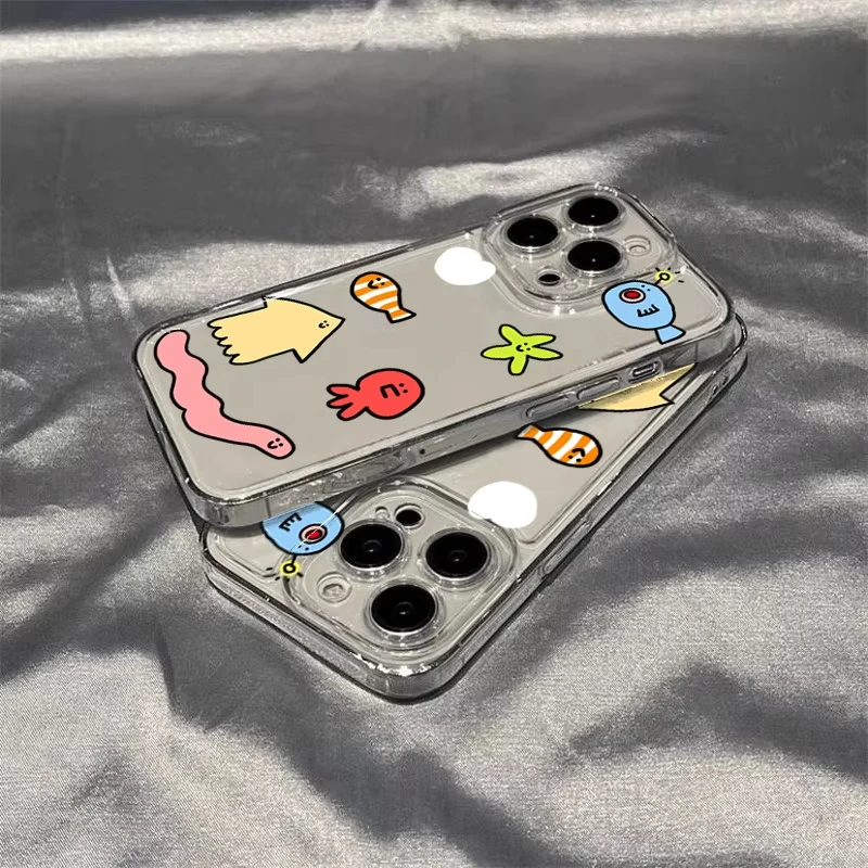 만화풍 바람 바다 생물 귀여운 아이폰 16 15 Pro Max 14 13 12 Mini 11 Pro Max 7 8 Plus XS XR X 투명 케이스