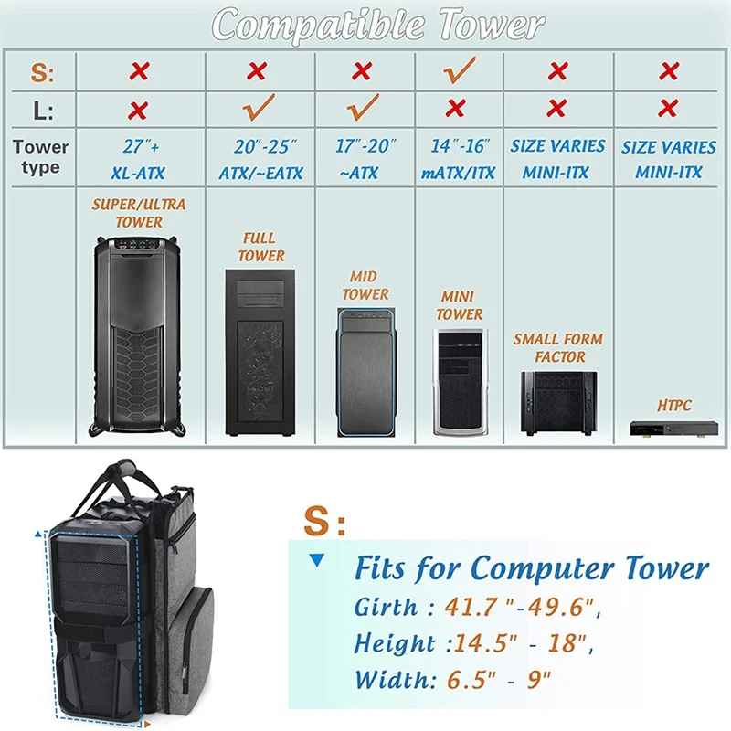 Funda de ordenador de escritorio con cinturón, estuche de transporte de escritorio con bolsillos para teclado, Cable, auriculares para transporte