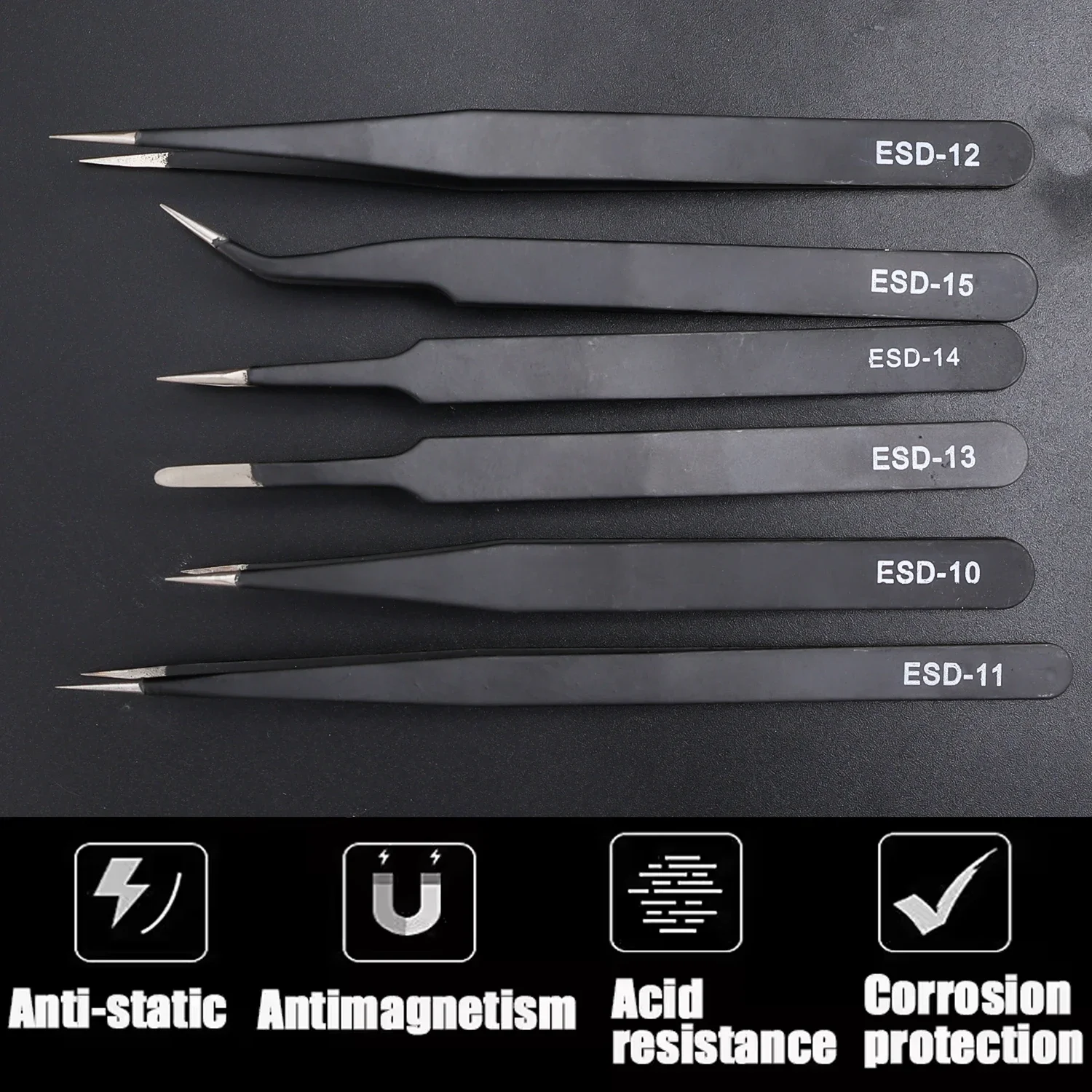 1-6Pcs Precision Tweezers Set ESD Anti-Static Stainless Steel Tweezers Repair Tools for Electronics Repair Soldering Craft Tools image 2
