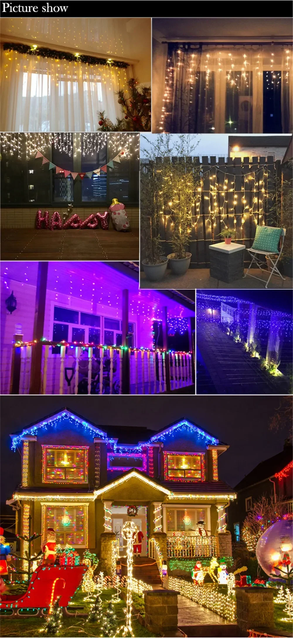 Holiday Icicle String Lights 3.2M 8 Modes Garden Yard Patio Window Roof Eaves Decor Warm White Multicolor Christmas Party Home