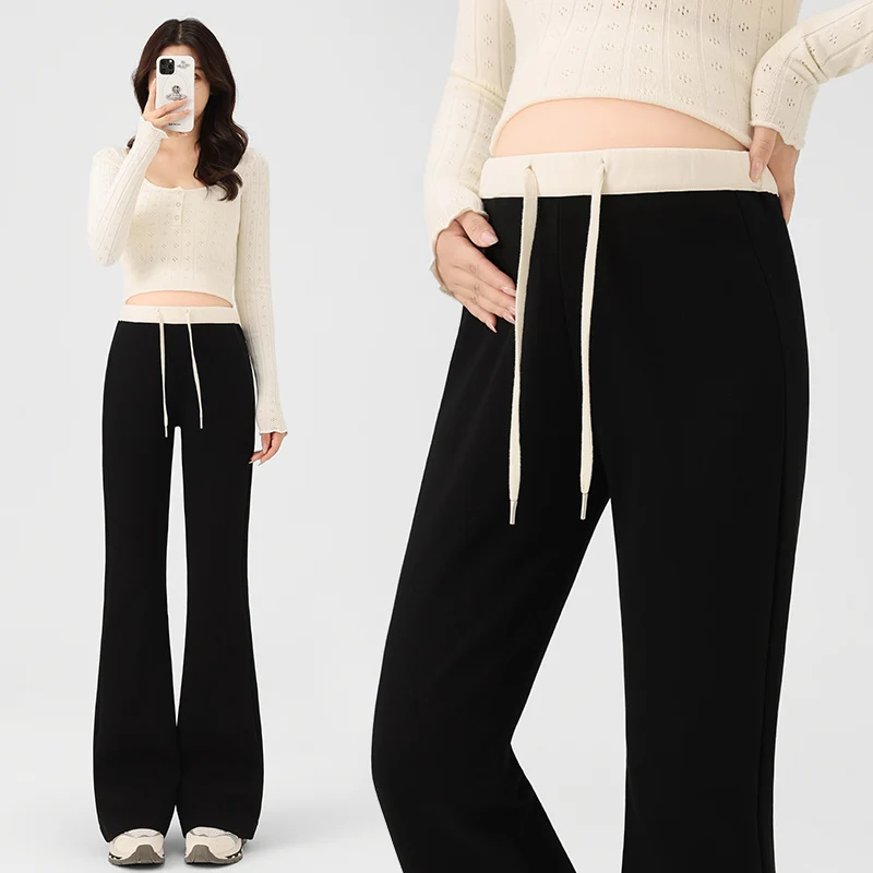 

Maternity Flare Leg Pants 2025 - Elastic Waist Support Trousers for Spring/Autumn Outdoor Wear Clothes for Pregnant Women