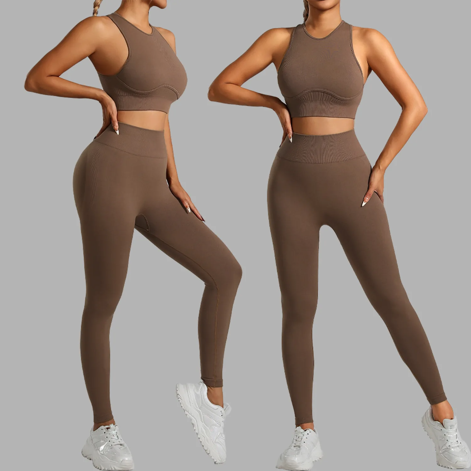 Ribbed Workout Clothes for Women Yoga Set Fitness Gym Outifts 2 Pieces Vest Sport Suit Tracksuit Sport Leggings Set Active Wear