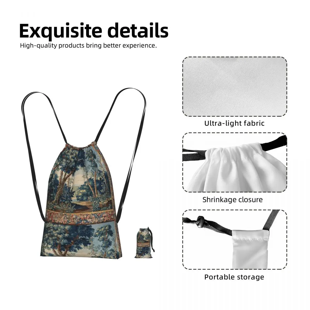 GREENERY, TREES IN WOODLAND LANDSCAPE Antique Flemish Drawstring Backpack Sports Gym Bag Lightweight Storage Drawstring Bag