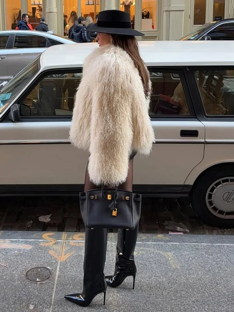 TARUXY-abrigo corto blanco de piel sintética para mujer, abrigo de invierno cálido y elegante de manga larga, chaqueta de piel de calle para mujer