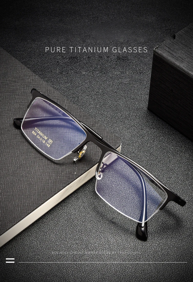 Mode geschäft ultraleichte reine Titan quadratische Brille Luxus Halb rahmen Herren Brille optische Brille 804 – Detail 1