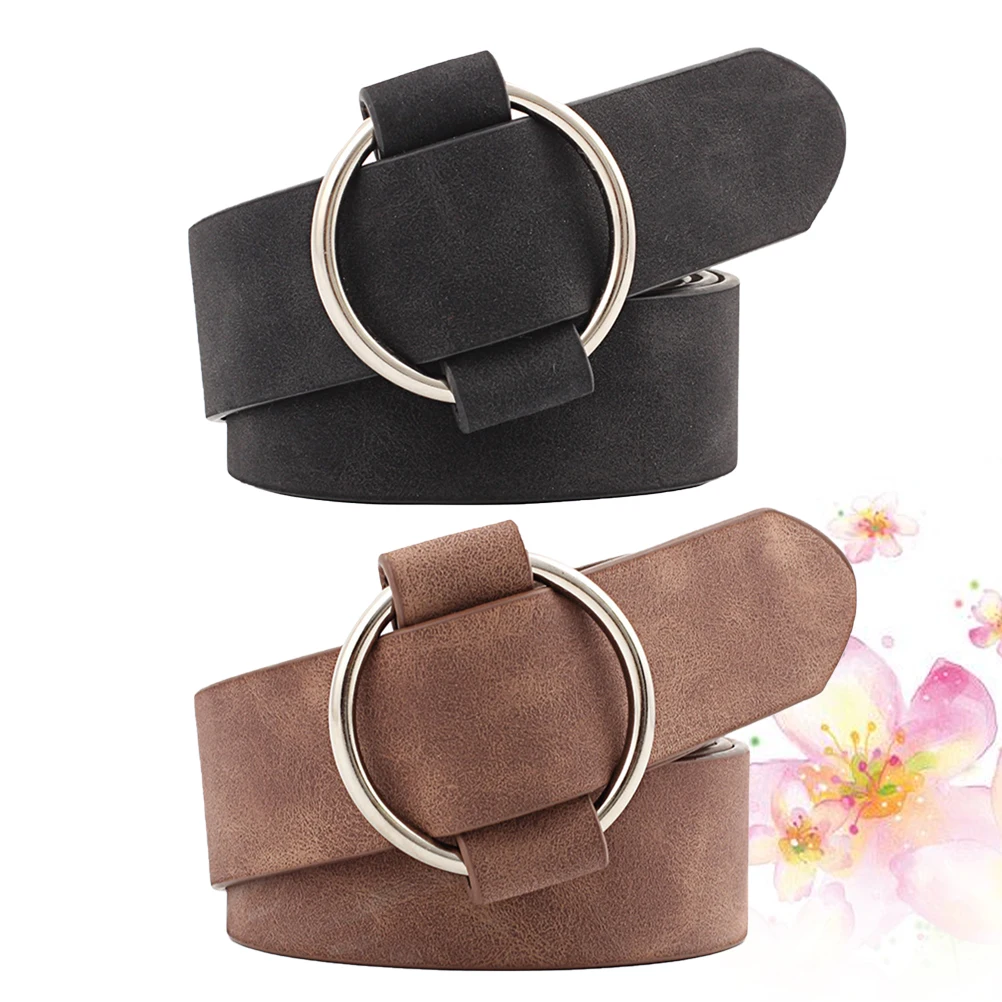 

2Pcs Women's Waist Belt No Needle Wide PU Girdle Fashion Round Pin Buckle Long Lasting Stylish Accessories