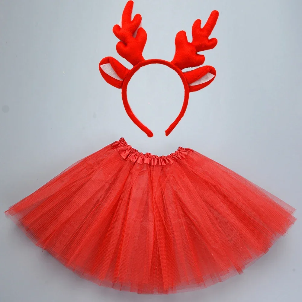 어린이 동물 사슴 뿔 엘크 귀 뿔 머리띠 스커트 세트, 어린이 파티 생일 모자, 할로윈 코스튬 코스프레