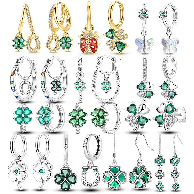 Lucky Grass Series New In 925 Sterling Silver Hoop Earrings Beauty Lucky Fit Teens Women Female Party Drop Earrings Jewelry Gift