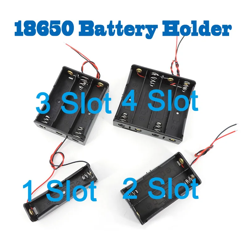3pcs 1/2/3/4 Slot port 18650 Battery Storage Box Case DIY Way Batteries 3.7V Clip Holder Black Plastic Container Wire Lead 2Pin