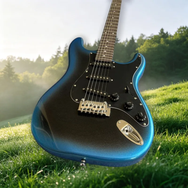 Blue Black Gradient ST Style 6 String Electric Guitar Three Single Pickups Tremolo Bridge for Beginner Blues Rock Playing Unisex