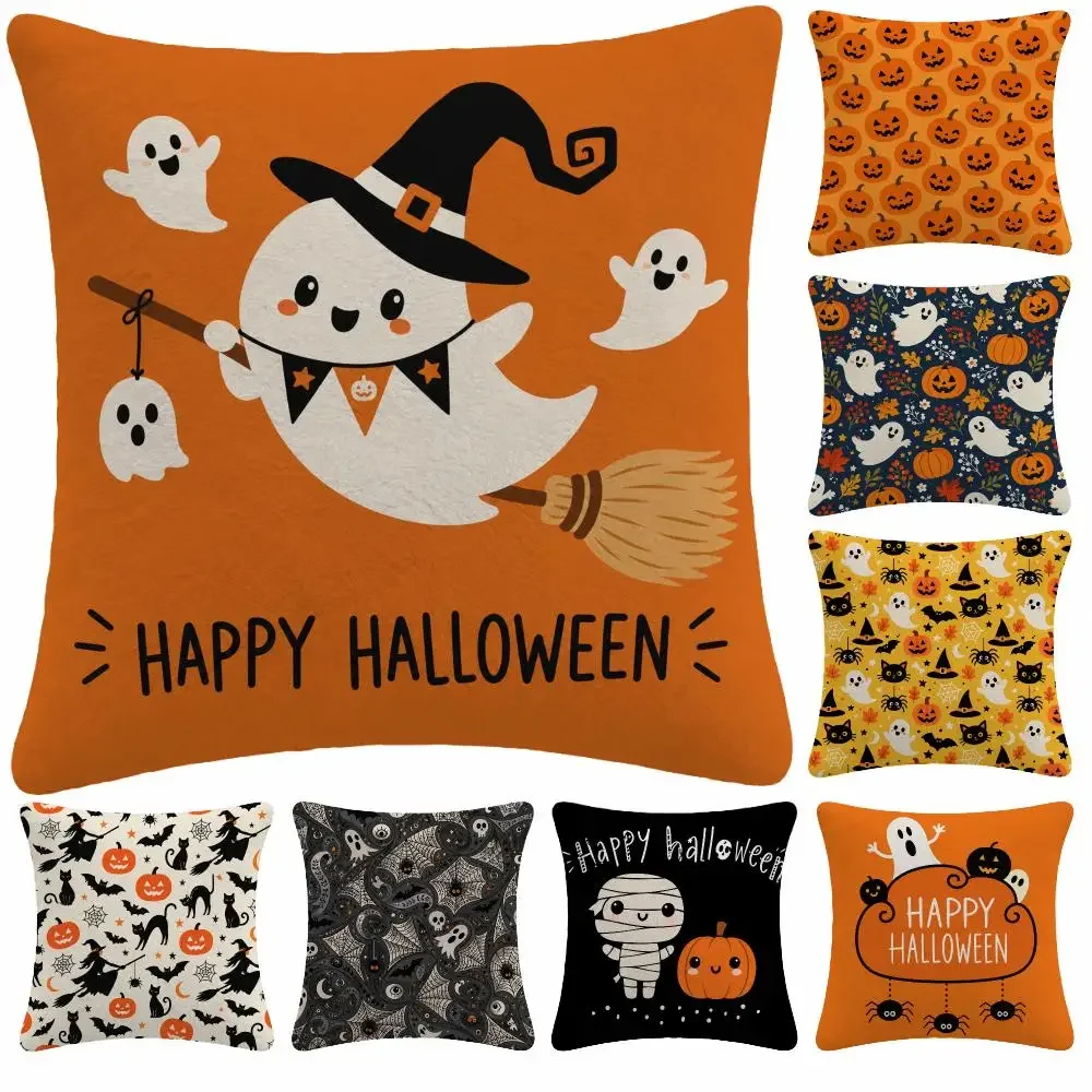 Art Halloween Cute Elf Pumpkin Happy Halloween Devil Creative Cushion Cover Soft Plush  throw pillow Sofa Room Car Dorm Gift