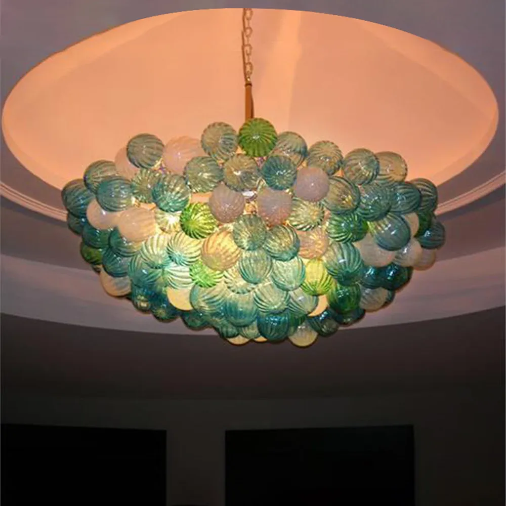 

Hand Blown Glass Bubble Chandelier Multi Color Art Decor LED Ball Pendant Lamps