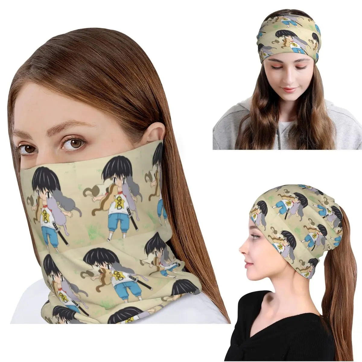 Niedliches Anime-Kotaro-Lives-Alone-Bandana, Halstuch, Gesichtsschal, Mehrzweck-Sturmhaube, Mütze für Männer, Frauen, Erwachsene, für alle Jahreszeiten