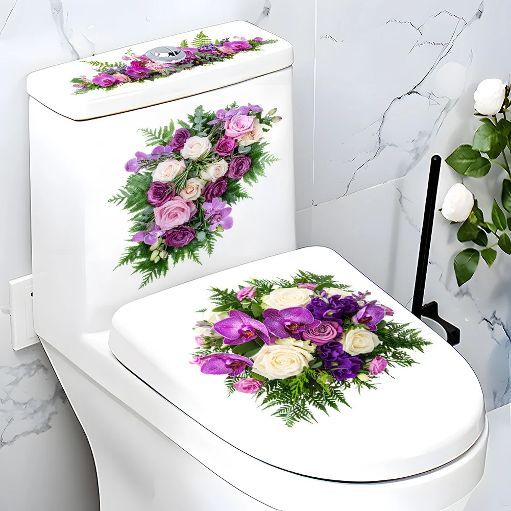 Orchid Wall Decor Waterproof Wall Decal For Modern Bathroom Humid Environment Resistant Lifelike Purple Design