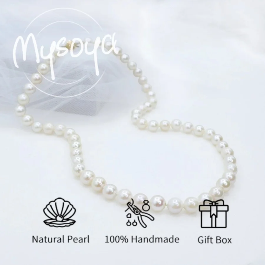 

MYSOYA 8-9 мм большое натуральное белое жемчужное ожерелье АК для женщин и мужчин с подарочной коробкой, ювелирное изделие на день рождения, свадьбу, годовщину, подарок