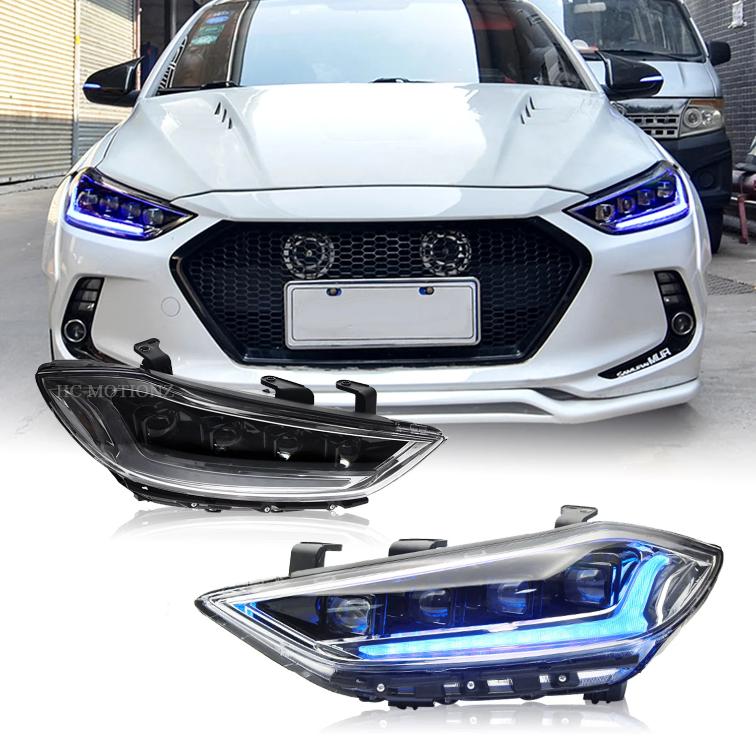 

HCMOTIONZ Full LED Front Lamps for Hyundai Elantra 4 Lens Animation Car Headlights Assembly 2016-2018 with Red Demon Eyes