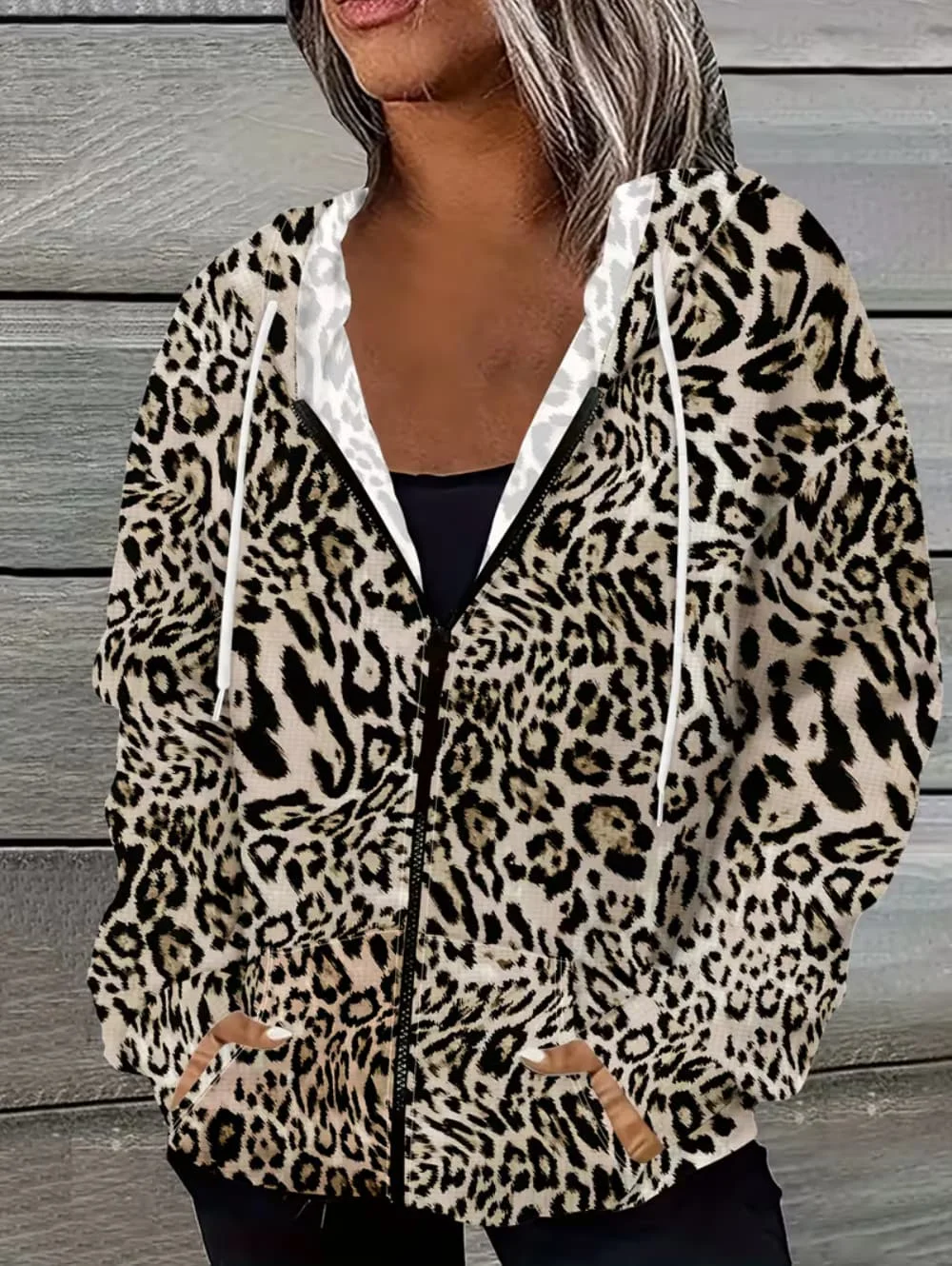 Vintage American Leopard Print Hoodies Long Sleeve Sweatshirt Y2k Thin Jacket Loose Zipper Hoodie Street Casual Woman Clothing