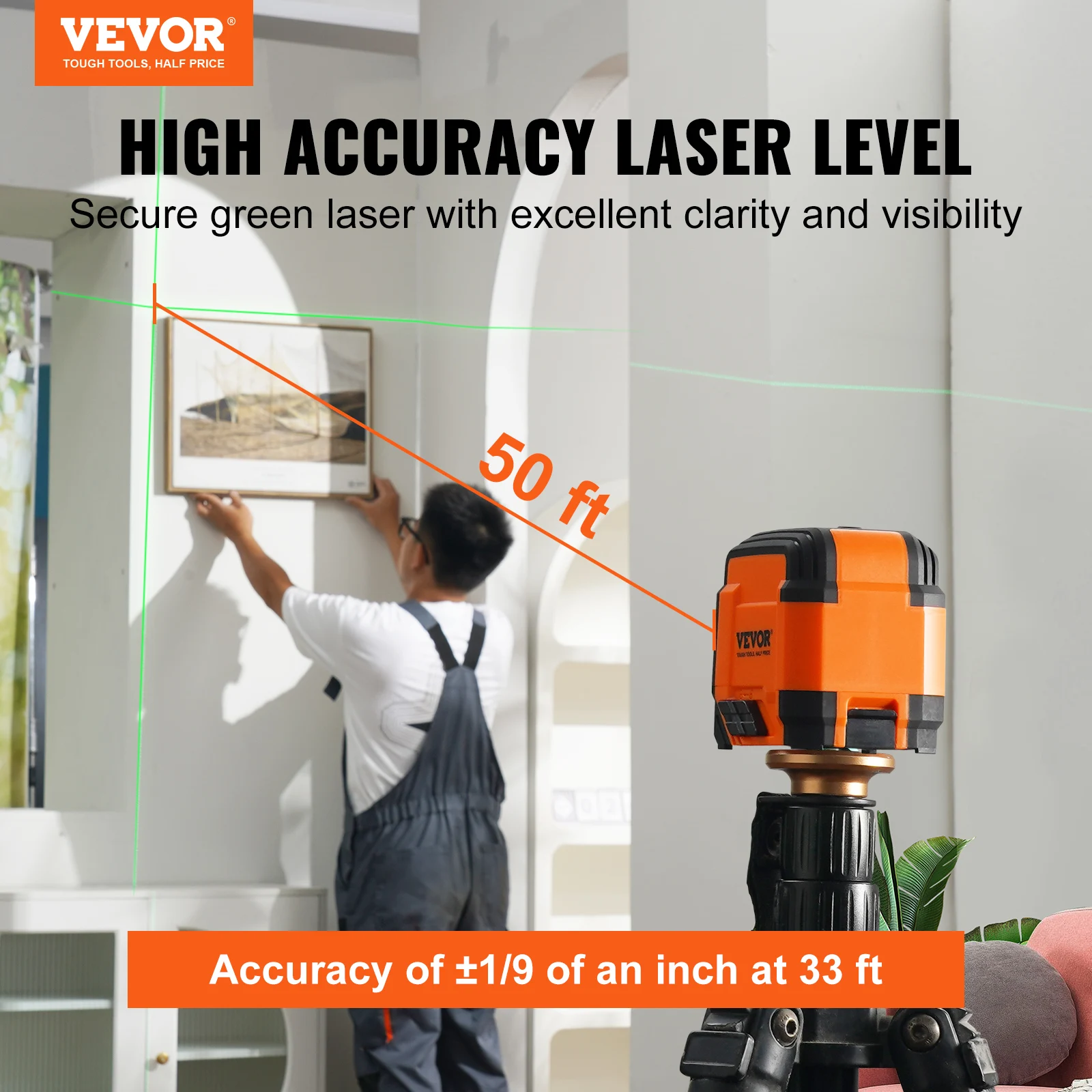 VEVOR Laser Level Self Leveling Manual Cross Line Laser Remote Control Manual Self-leveling Mode & 5h Continuous Working Time