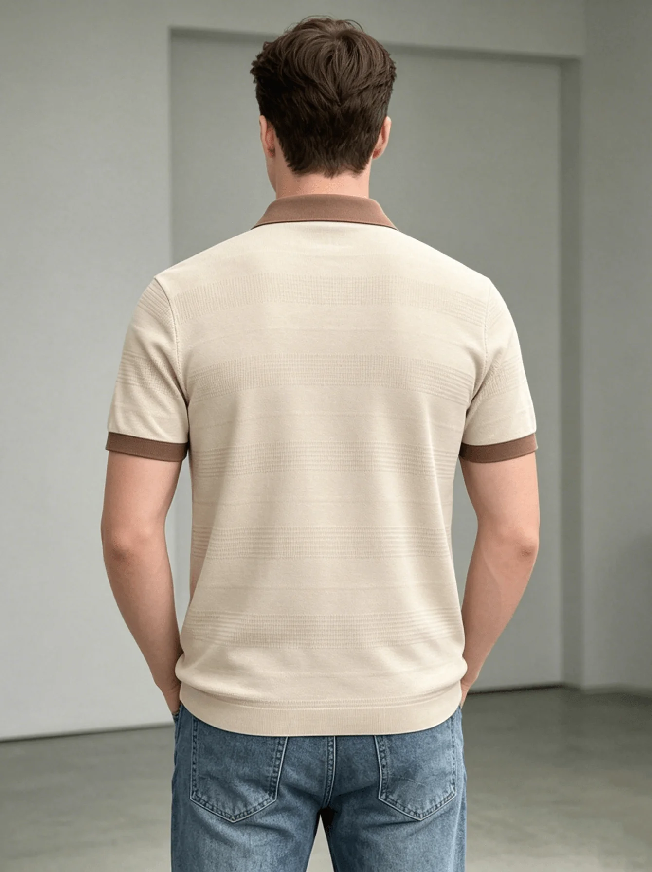 Knitted Polo Shirt Texture High-Quality Soft Comfortable Fabric Men's Casual Fashion Top, Suitable for Daily Commuting, Light Bu