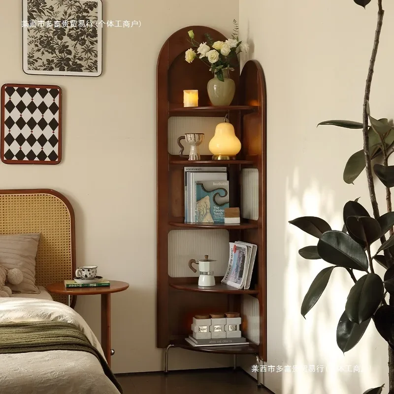 Middle-aged wood wall sofa storage bookshelf, screen partition corner cabinet