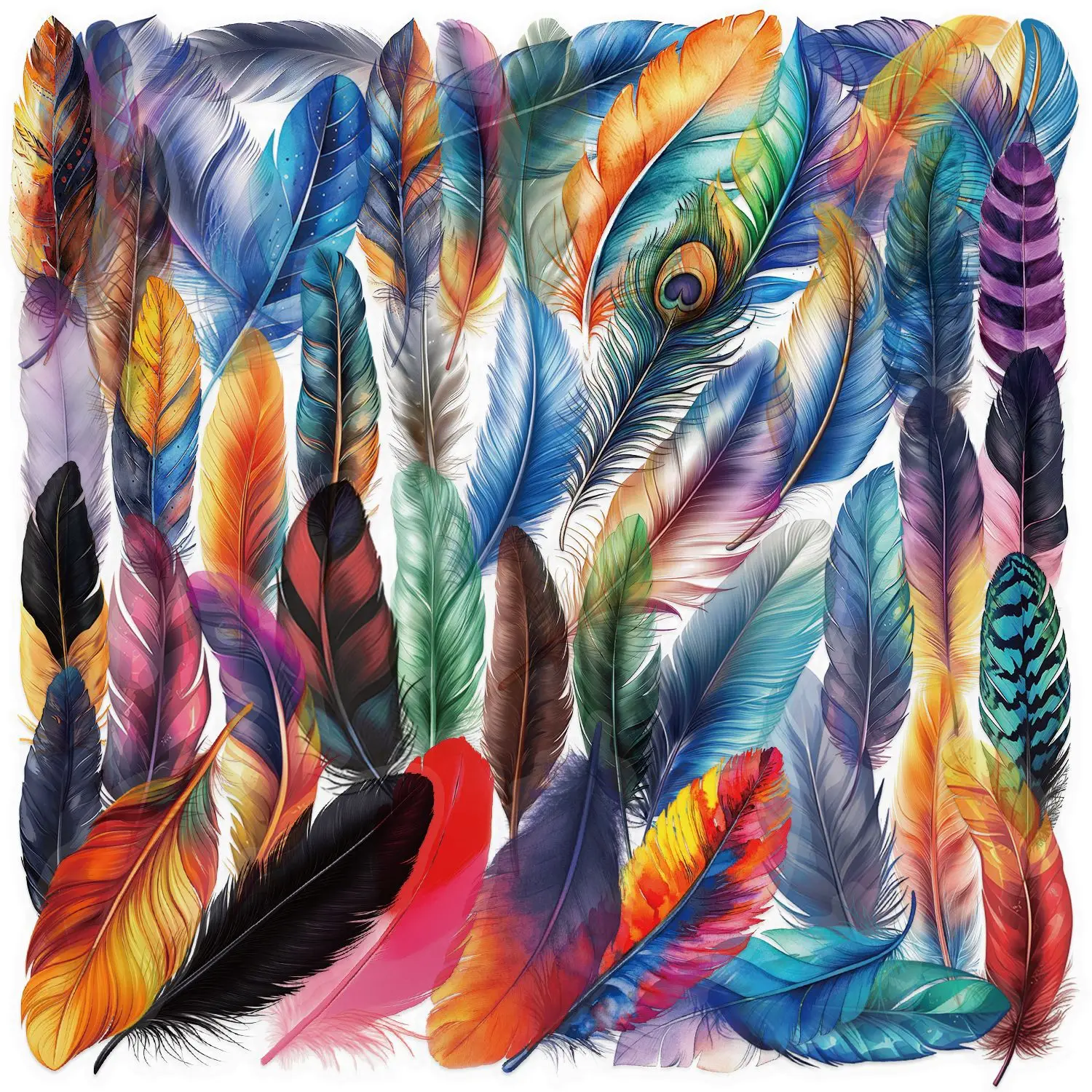 50/100 peças Adesivos de penas de desenho animado à prova d'água, transparentes, de PET, para decoração de diários, guitarras e cadernos, atacado.