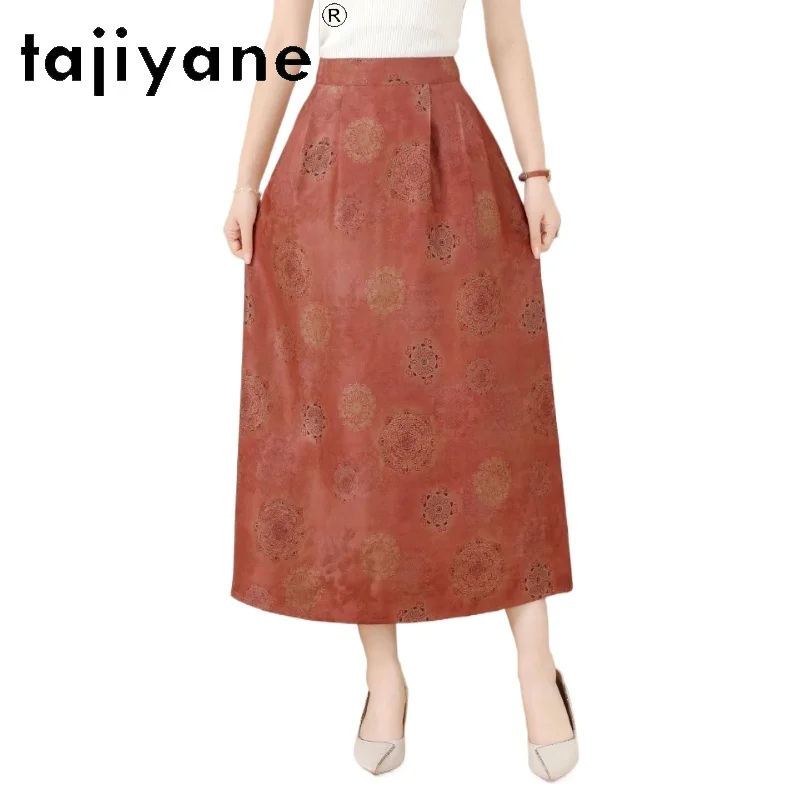 

TAJIYANE 100% Шелковая юбка из тутового шелкопряда для женщин, элегантная длинная юбка Xiangyun Sha с высокой талией, весенняя юбка А-силуэта, женская одежда 2026 юбка