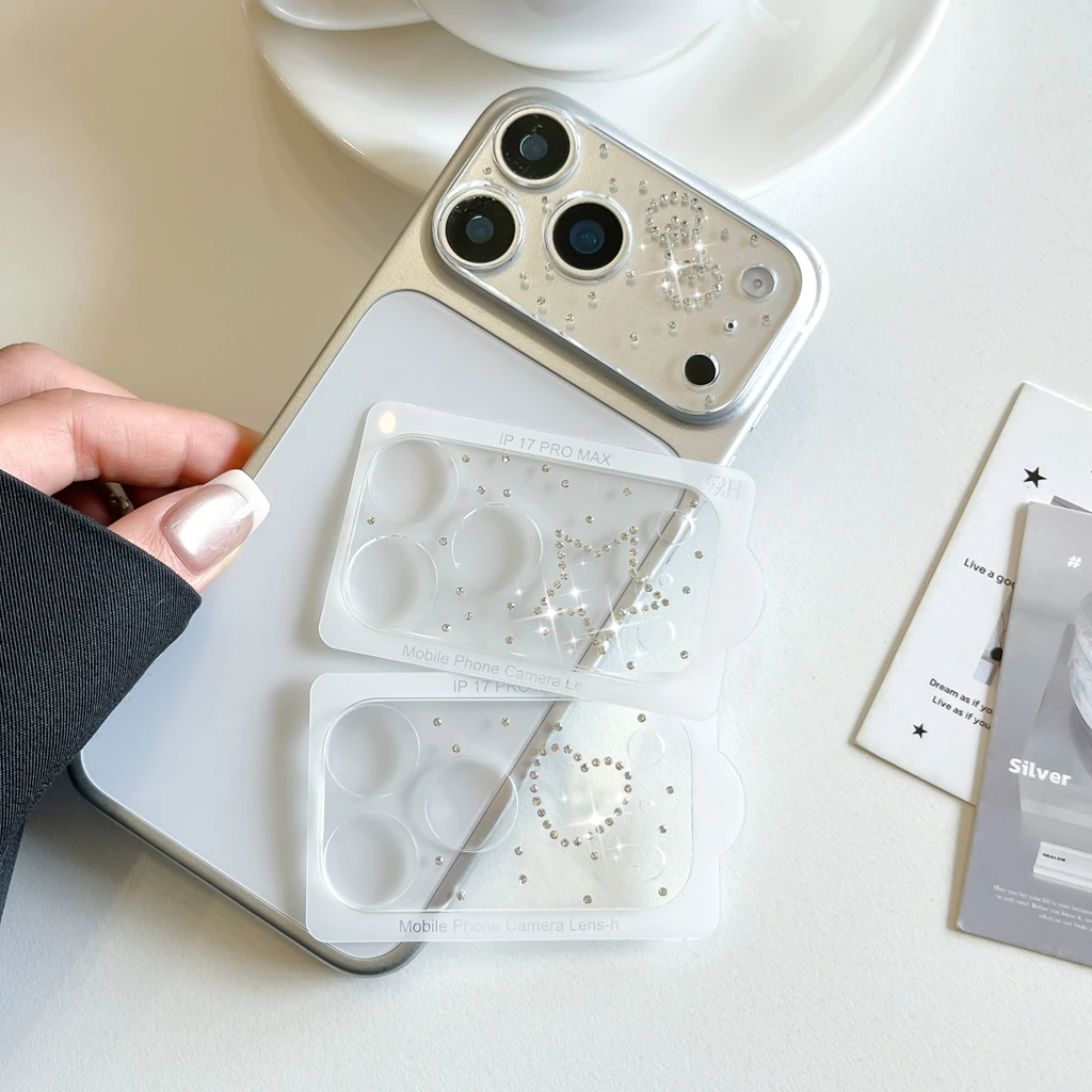 

Ins Transparent Simple Rhinestone Stars Heart Bowknot Camera Lens Protector For iPhone 17 Pro 17ProMax Protective Glass Lens