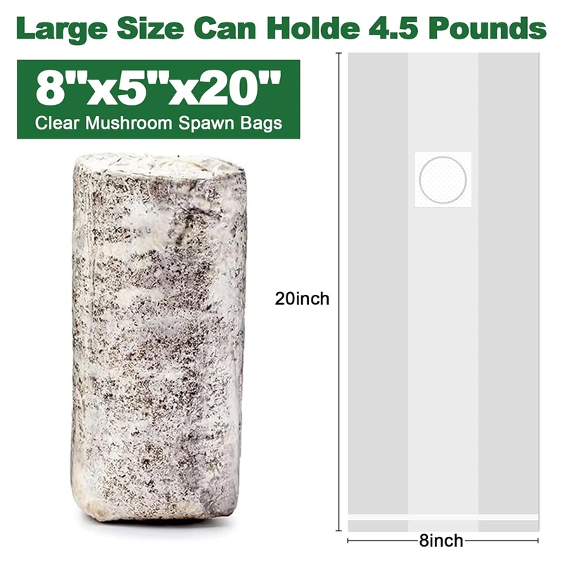 通気性のある生地を使用したマッシュルームグローバッグ、強力な裂け目、8x5x20インチ、25パック
